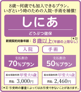 �W�΁`���΂ł������ł���v�����B�����Ƃ������̂��߂̓��@�E��p��⏞�I
���ɂ��@�ǂ��Ԃ���
�V�K�_��Ώ۔N��F�W�Έȏ�i�N��̏���Ȃ��j(*3)
[���@][��p]
�x������70���v�����@��{�ی�����@�b�㌢�W�΁@����3,000�~
�x������50���v�����@��{�ی�����@�b�㌢�W�΁@����2,460�~
(*3) ���󎞂̐R���ɂ���Ă͂�����ł��Ȃ����Ƃ�����܂��B